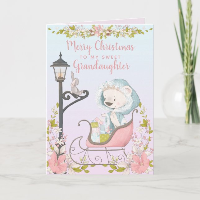 "Snow Princess" Granddaughter Watercolor Christmas Holiday Card (Front)
