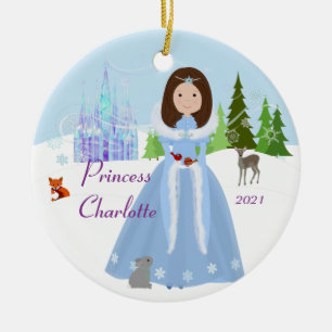 Snow Princess With Brown Hair Ceramic Ornament