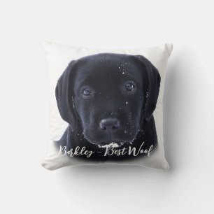 Snow Puppy - Labrador Puppy - Black Labrador Throw Pillow