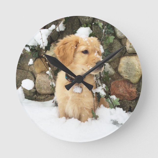 Snow Puppy Round Clock (Front)