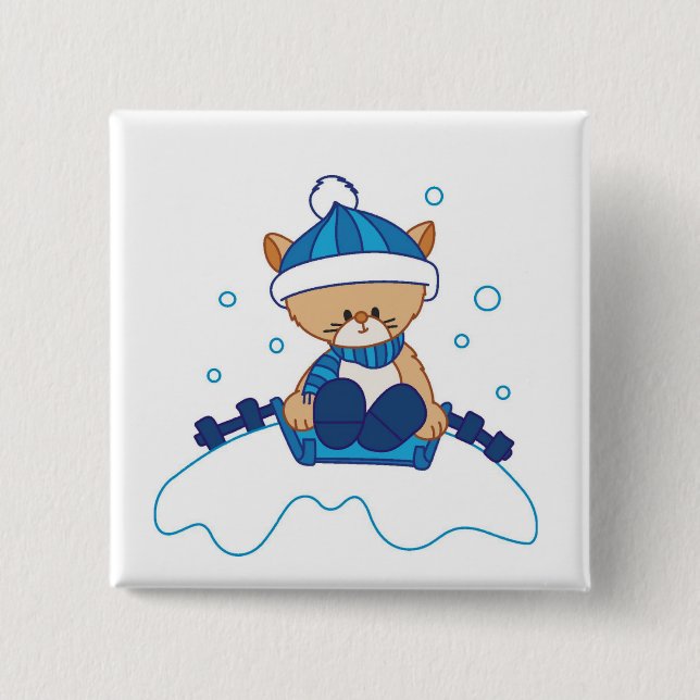 Snow Puppy Winterland 2 Inch Square Button (Front)