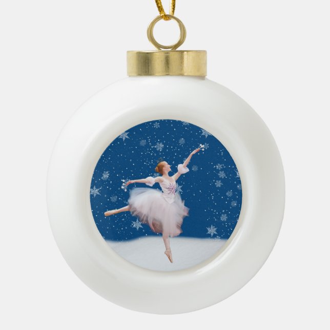 Snow Queen Ballerina Customizable Ceramic Ball Christmas Ornament (Front)