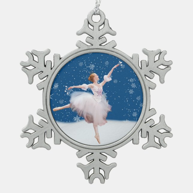 Snow Queen Ballerina Customizable Snowflake Pewter Christmas Ornament (Front)