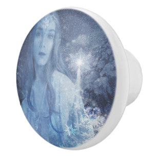 Snow Queen Christmas Fantasy Artwork Ceramic Knob