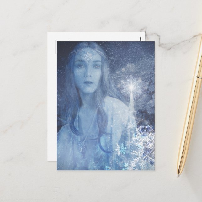 Snow Queen Christmas Fantasy Artwork Holiday Postcard (Front/Back In Situ)