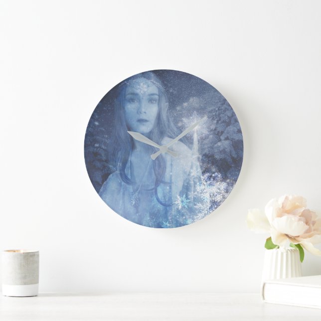 Snow Queen Christmas Fantasy Artwork Large Clock (Home)