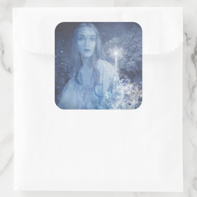 Snow Queen Christmas Fantasy Artwork Square Sticker (Bag)