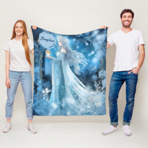 Snow Queen Fantasy Art – Mystical Winter Goddess Fleece Blanket
