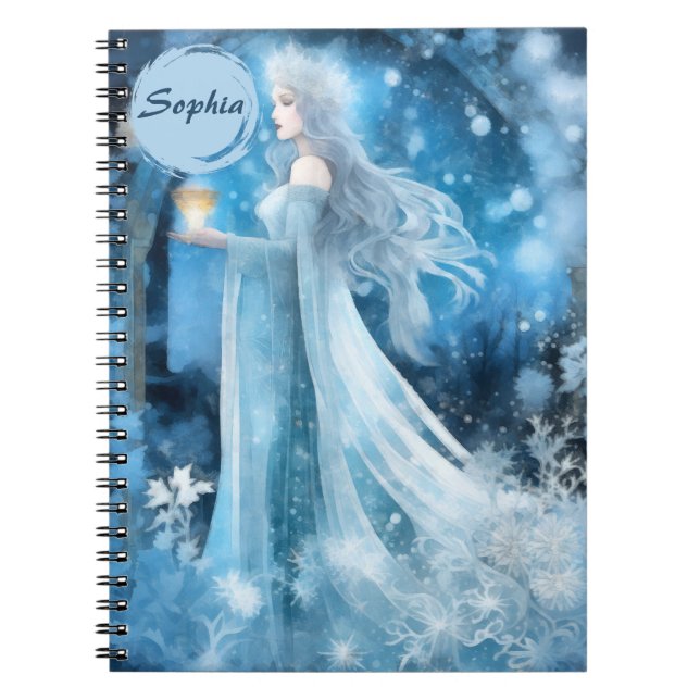 Snow Queen Fantasy Art – Mystical Winter Goddess Notebook (Front)