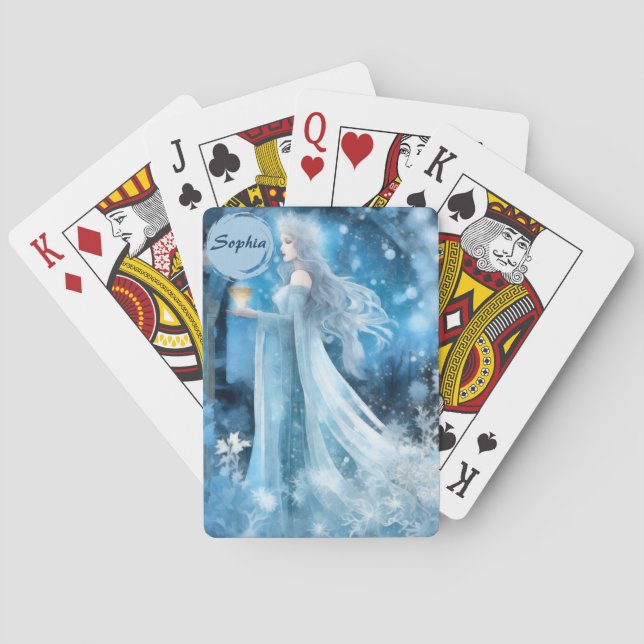 Snow Queen Fantasy Art – Mystical Winter Goddess Playing Cards (Back)