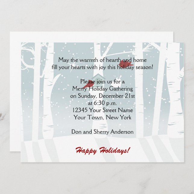 Snow Red Birds Holiday Party Invitations (Front/Back)