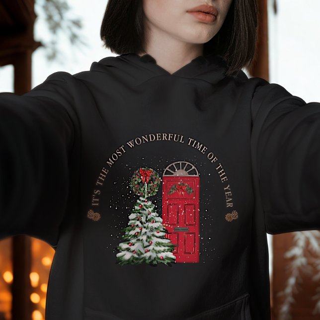 Snow Red Green Watercolor Cute Christmas Tree Hoodie (Creator Uploaded)