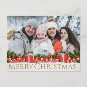 Snow Red Packages Merry Christmas Wintery Photo Holiday Postcard