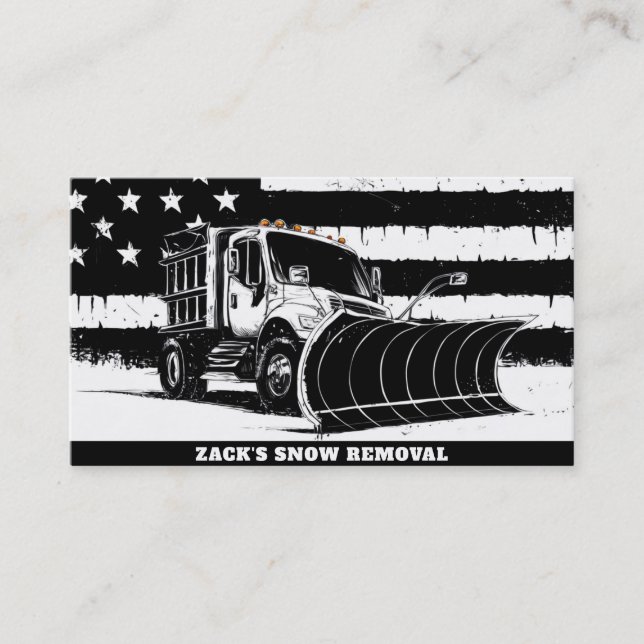 *~* Snow Removal  Plow Flag Patrioting Truck AP74 Business Card (Front)