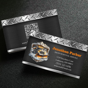 Snow Removal Service QR Code Metallic Business Card