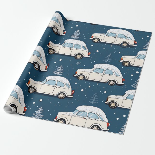 Snow Retro Car Premium Wrapping Paper  (Unrolled)