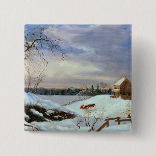 Snow scene, New England 2 Inch Square Button