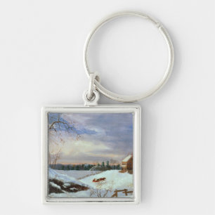 Snow scene, New England Keychain