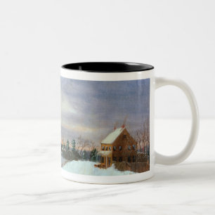 Snow scene, New England Two-Tone Coffee Mug