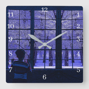 Snow Scene Square Wall Clock
