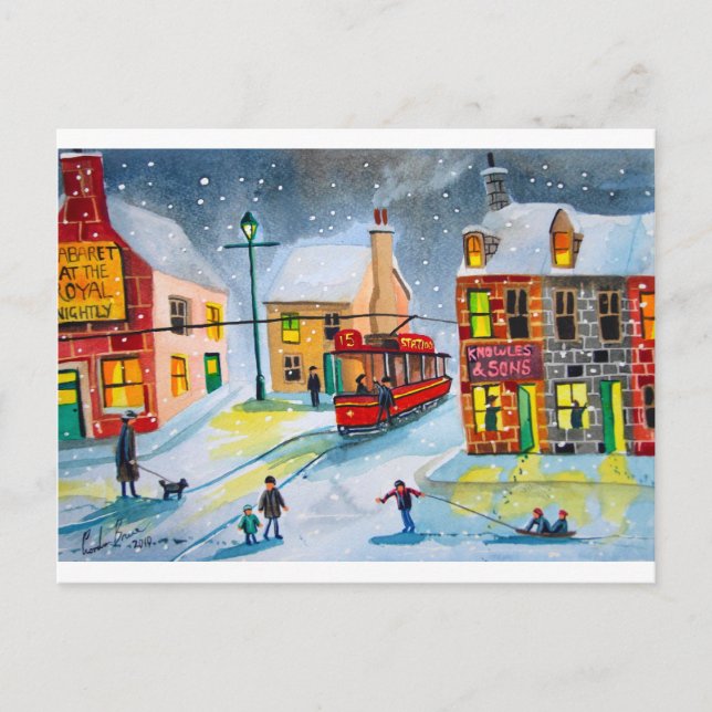 SNOW SCENE TRAM STREET SCENE Gordon Bruce Postcard (Front)