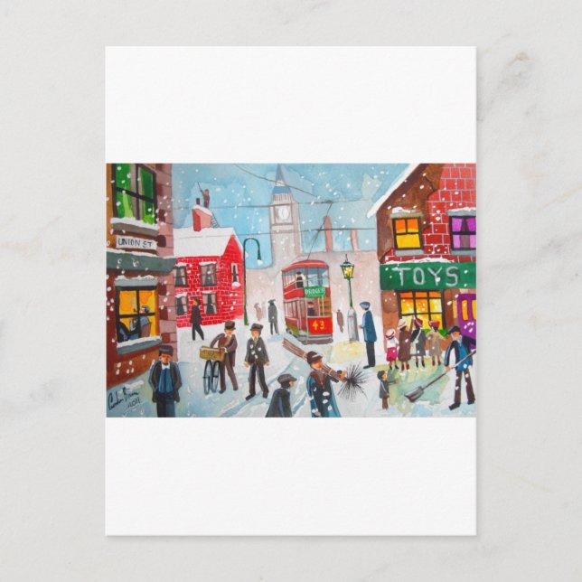 Snow scene winter chimney sweeps painting G Bruce Postcard (Front)