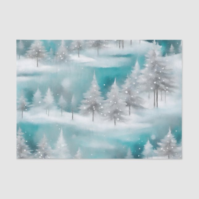 Snow Scene Winter Forest Ice Blue White Xmas Tissue Paper (Front)