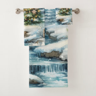 Snow Scene with Christmas Tree Winter Bath Towel Set