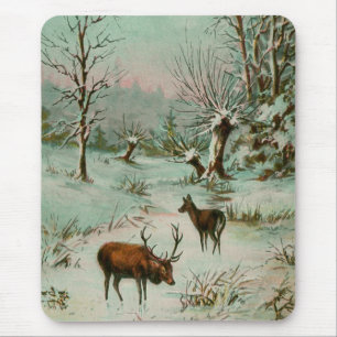 Snow scene with deer mouse pad