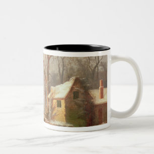 Snow Scene with Mill and Cottages Two-Tone Coffee Mug