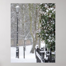 Snow Scene with Old Street Light Poster