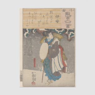 Snow Scene; Woman with Bamboo Cape by Kuniyoshi    Tissue Paper
