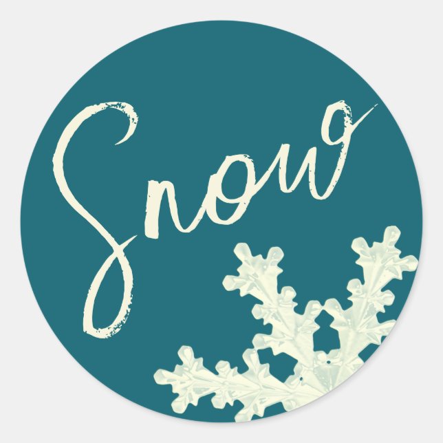 Snow script blue slate and butter elegant winter classic round sticker (Front)