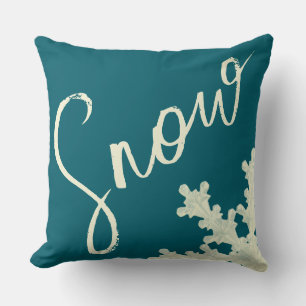 Snow script blue slate and butter elegant winter throw pillow