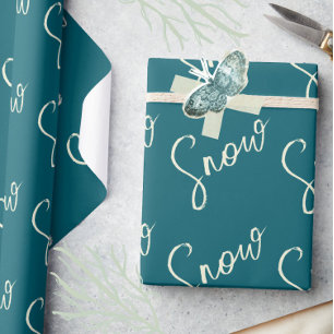 Snow script blue slate and butter elegant winter wrapping paper