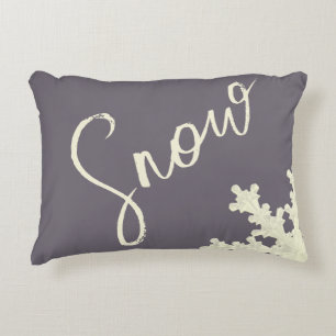 Snow script sugarplum purple butter cream elegant accent pillow