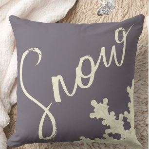 Snow script sugarplum purple butter cream elegant throw pillow