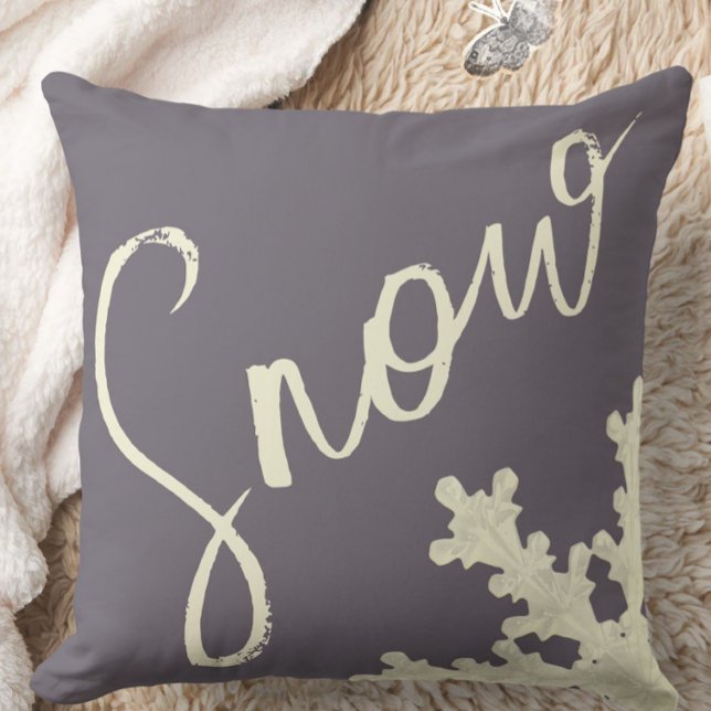 Snow script sugarplum purple butter cream elegant throw pillow (Creator Uploaded)