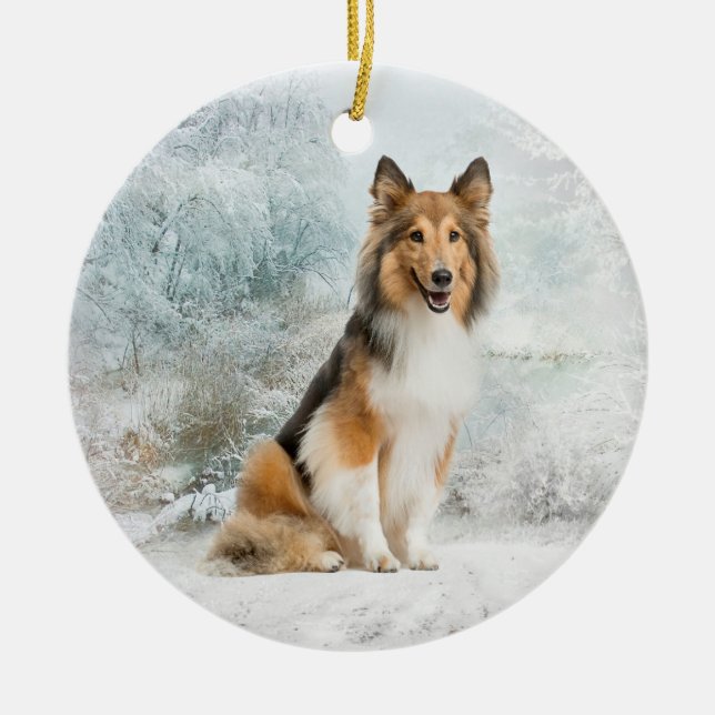 Snow Sheltie Christmas Ornament (Front)