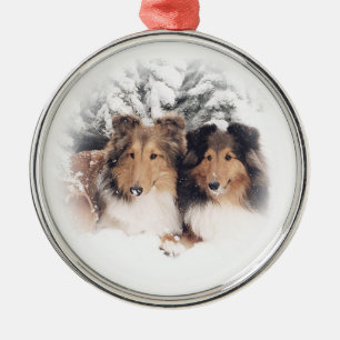 Snow Shelties Metal Ornament