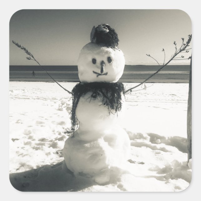 snow shore snowman square sticker (Front)