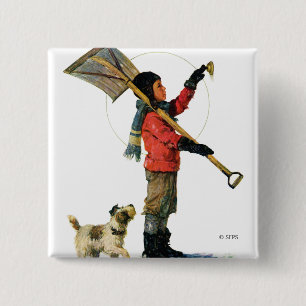 Snow Shoveler 2 Inch Square Button