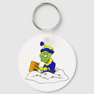 Snow Shovelling Alien Keychain