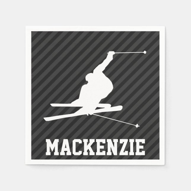 Snow Ski; Black & Dark Grey Stripes Napkin (Front)