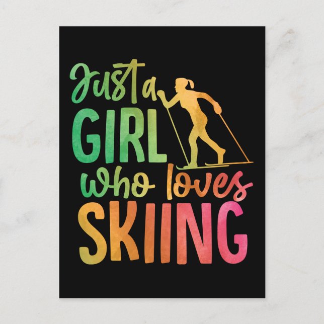 Snow Ski Just A Girl Who Loves Skiing Holiday Postcard (Front)