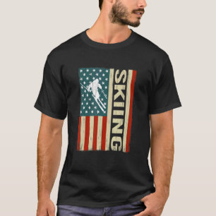 snow Skier and winter sports US Flag for snow skii T-Shirt