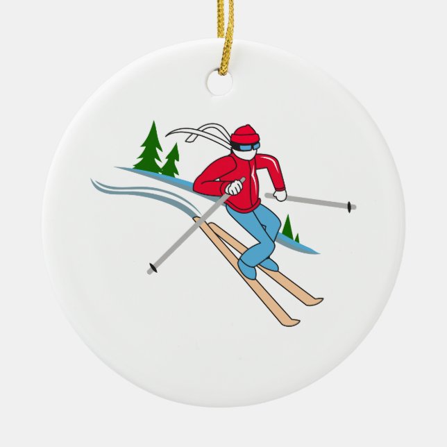 SNOW SKIER CERAMIC ORNAMENT (Front)