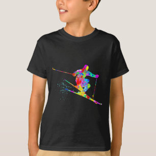 Snow skier cool rainbow art splatter winter skiing T-Shirt