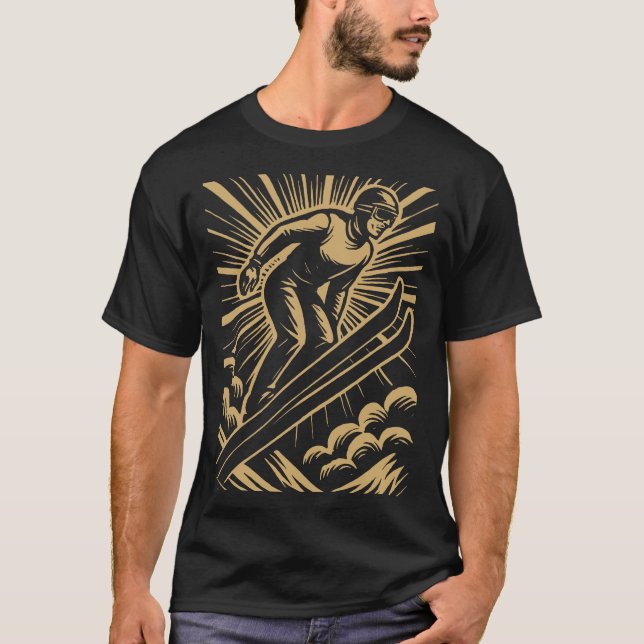 Snow Skier Retro Art Deco T-Shirt (Front)