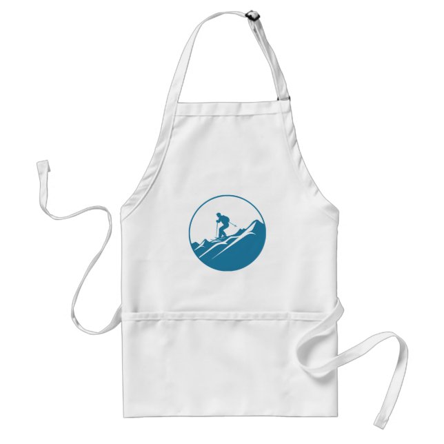 Snow Skier Skiing Down Rocky Mountains Blue and Wh Standard Apron (Front)